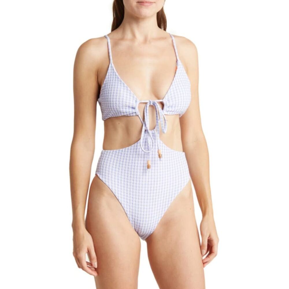 Maaji Gingham Entero Reversible Bikini One-Piece Cutout Swimsuit Size Small